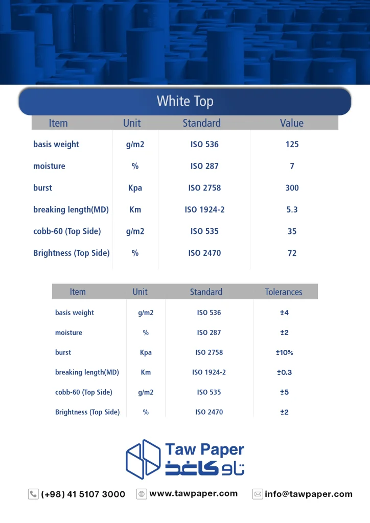 مشخصات کاغذ وایت تاپ
