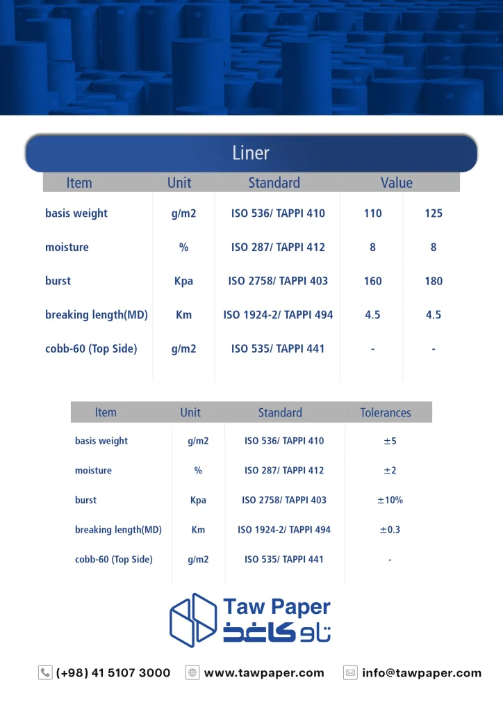 مشخصات کاغذ لاینر